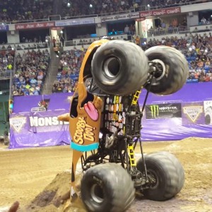 Nicole Johnson takes the Scooby Doo Monster Truck airborne in Puerto Rico