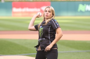 Brittany Force throws the first pitch