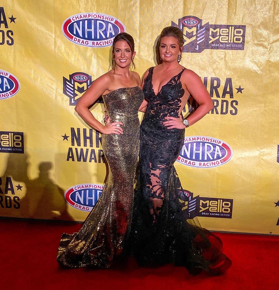 Erica Enders at the 2019 NHRA Banquet with sister Courtney.
