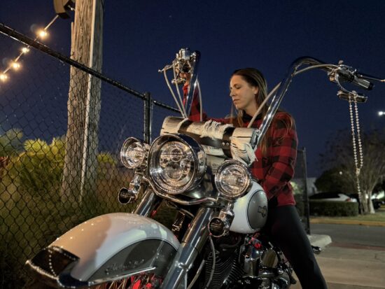 Horsepower and Heels Founder, Erica Ortiz on her 2008 Harley Davidson Heritage Vicla.